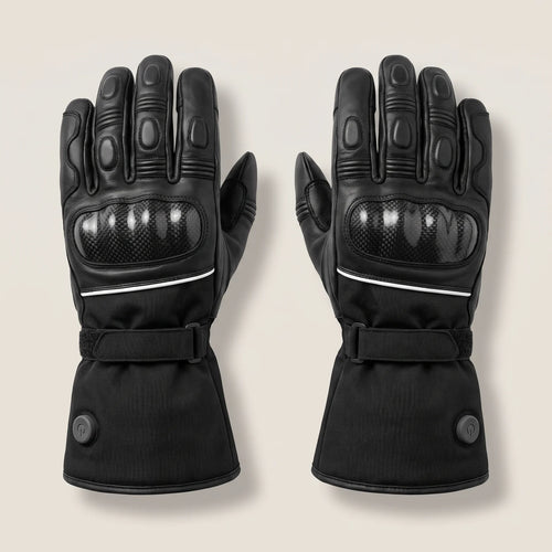 BergHeat Apex heated leather motorcycle gloves with hard knuckle protector and long gauntlet