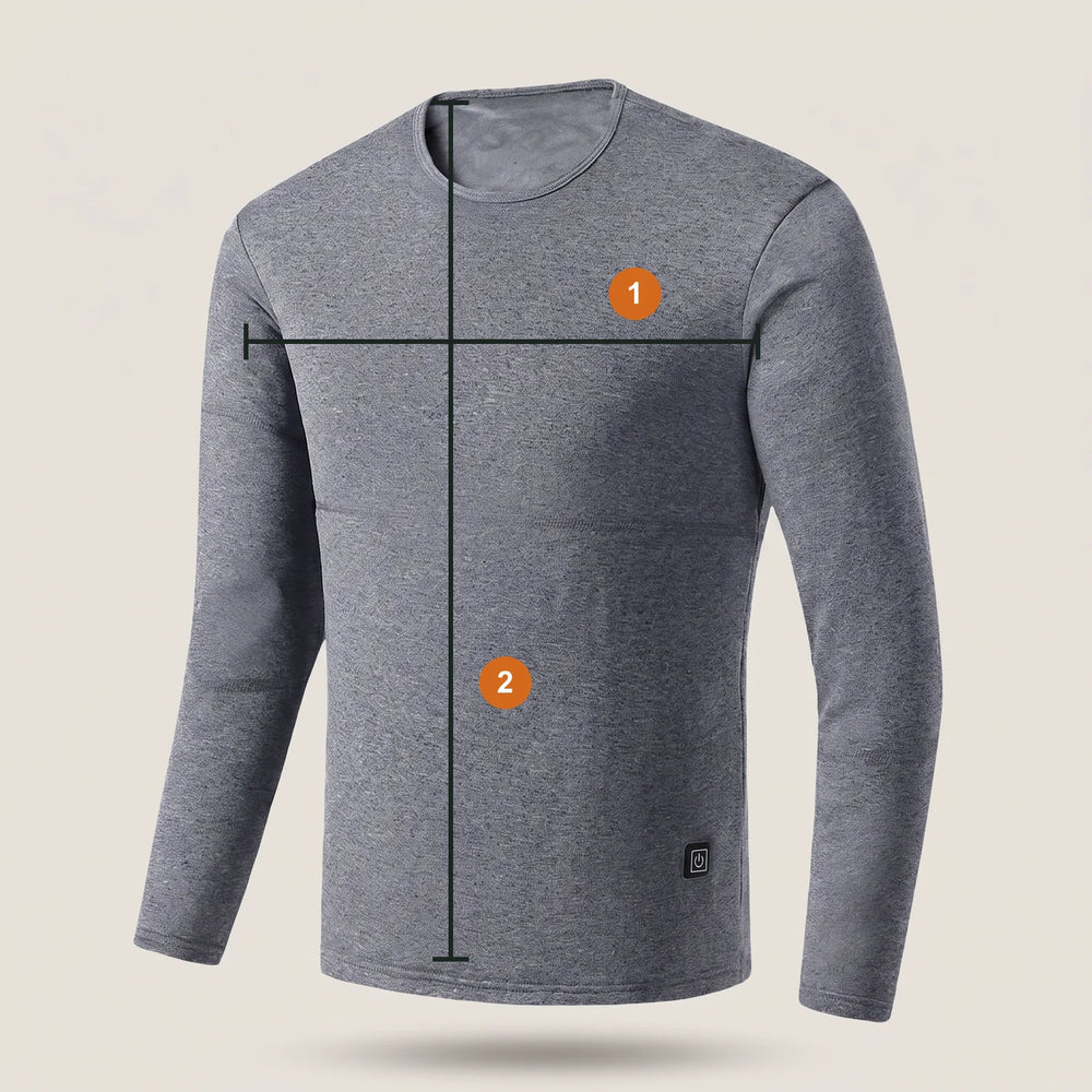 Base layer top with measuring lines: 1 chest, 2 length